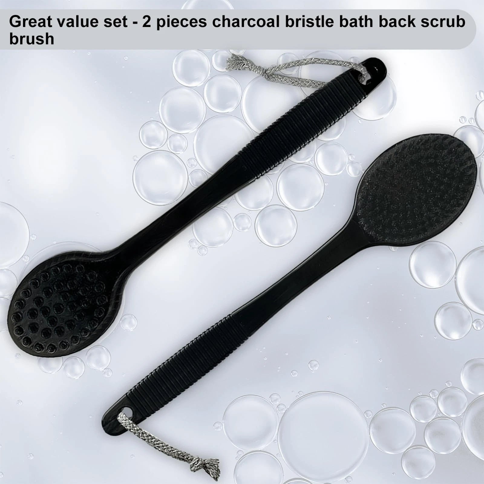 Back Bath Brush - Curved Long Handle Shower Brush with Medium Stiff Charcoal ...