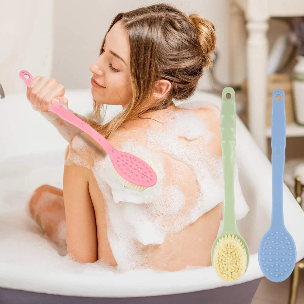 3pcs Long Handle Bath Brush Bathing Brush Shower Body Cleaning Scrubbers Back
