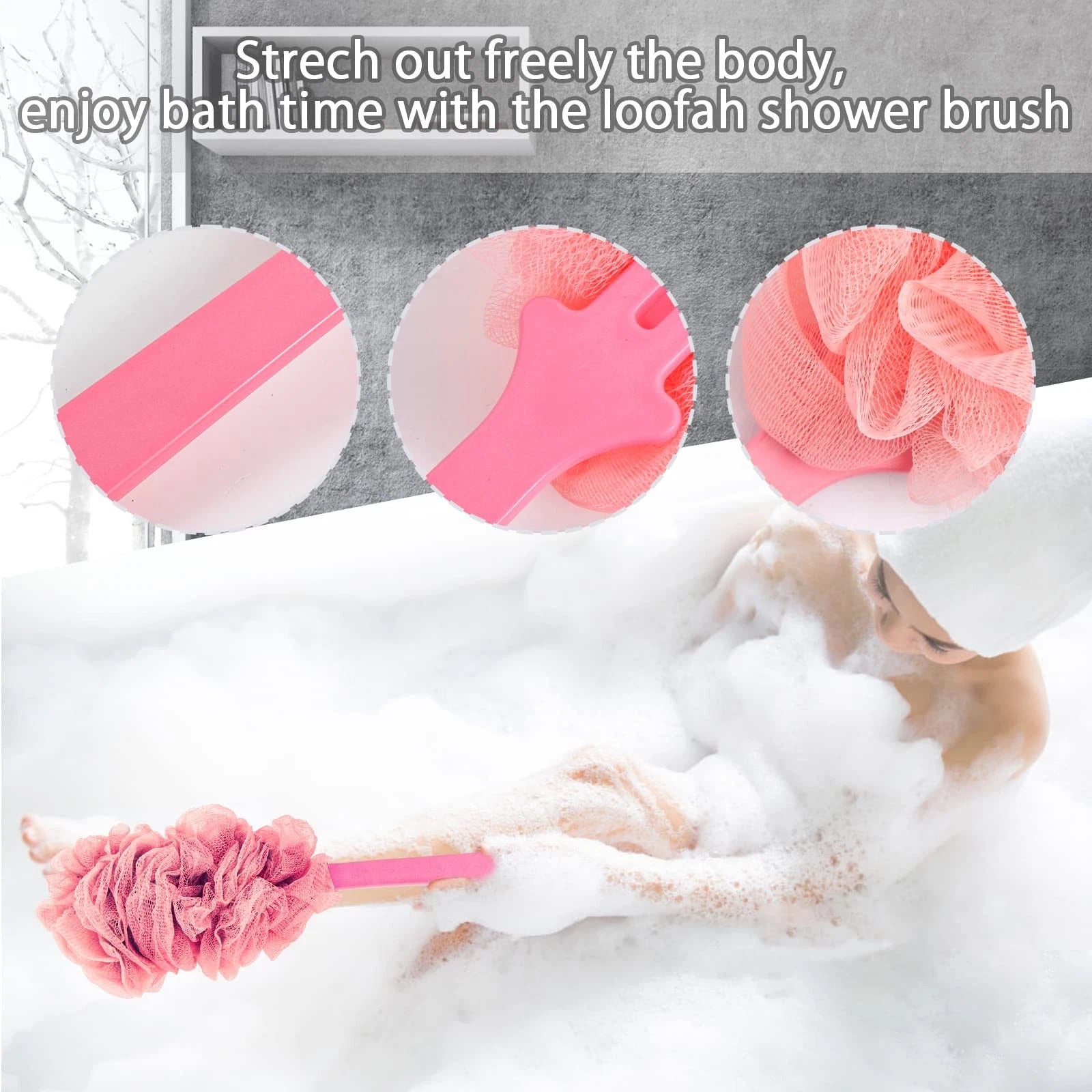 2Pack Back Scrubber for Shower Loofah Sponge Brush Exfoliating Body Long Handle
