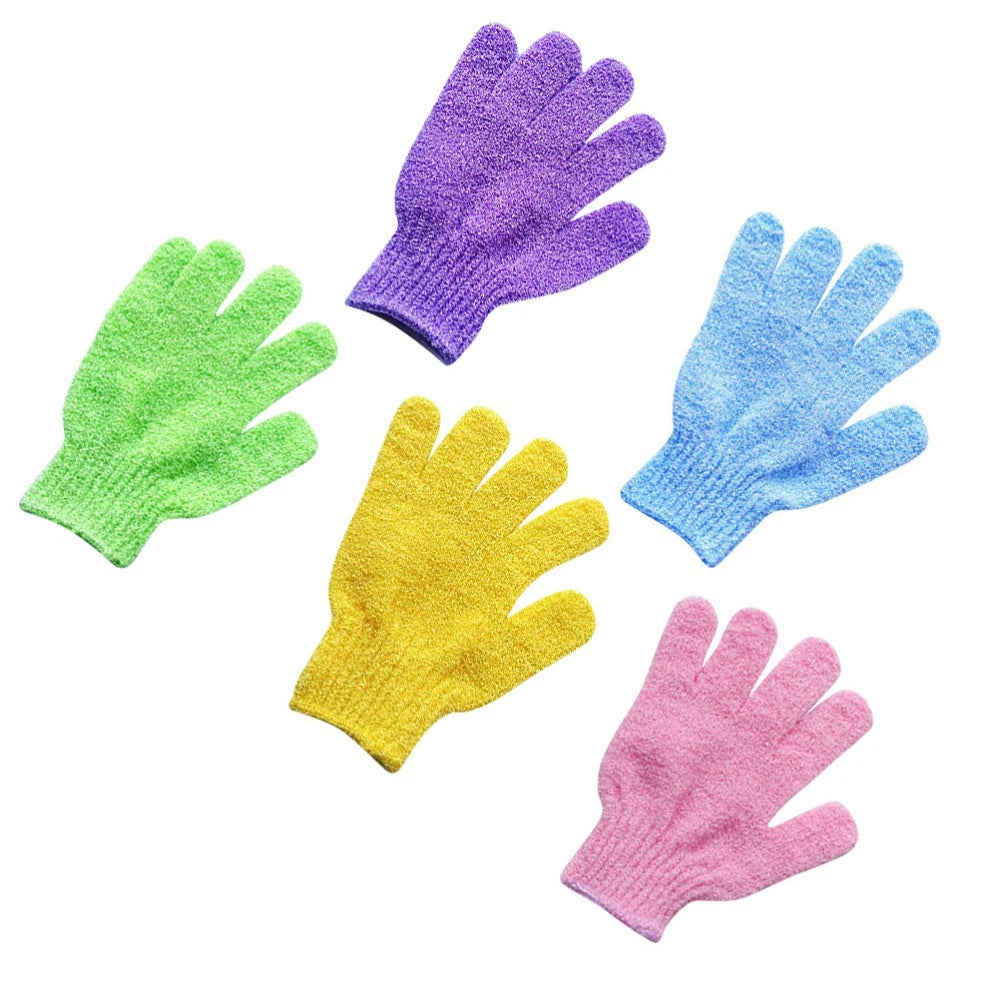 5 Pairs Bath Exfoliating Glove Five Fingers Body Scrub Gloves Bath Shower Sauna