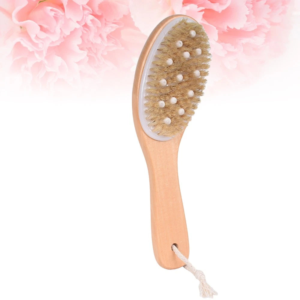 1pc Wood Handle Bath Bristle Brush Exfoliating Back Scrubber