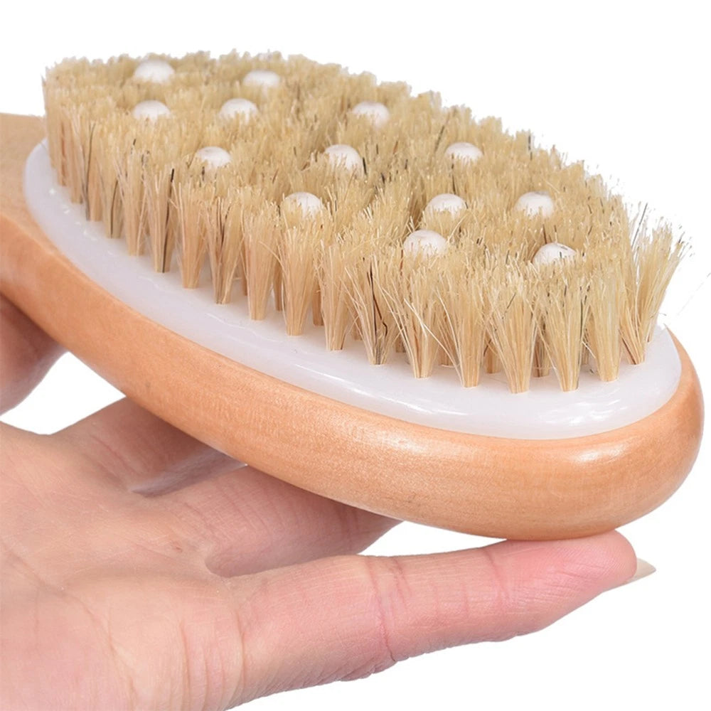 1pc Wood Handle Bath Bristle Brush Exfoliating Back Scrubber