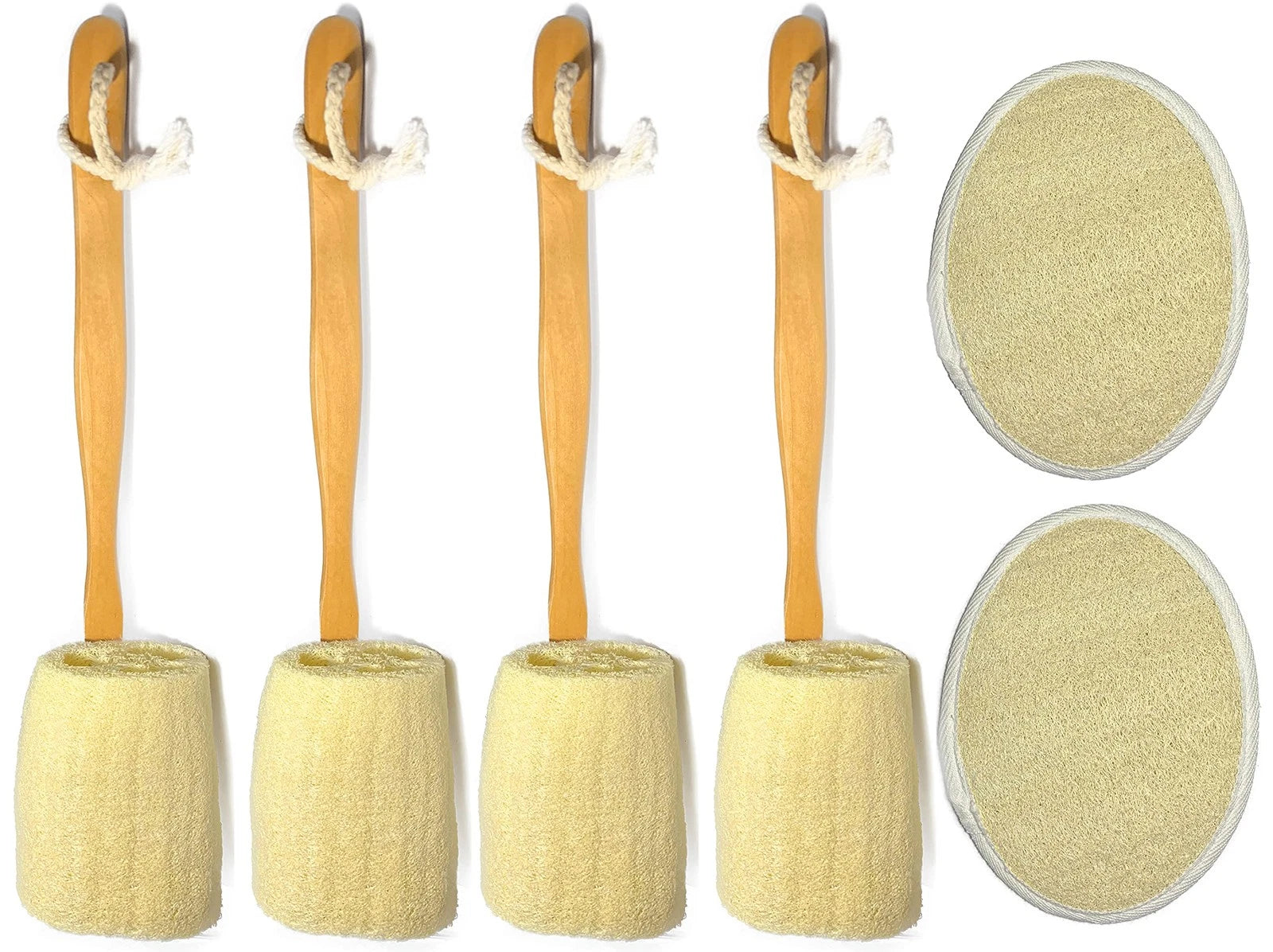 6 pcs/Set - 4 Natural Exfoliating Loofah luffa loofa Bath Brush On a Stick - ...