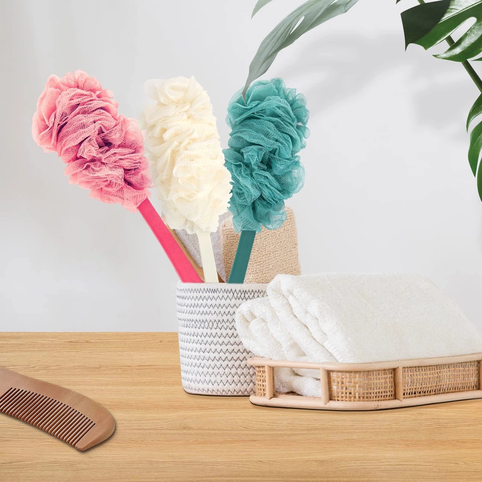 2 Pack Loofah on a Stick Back Scrubber Shower Bath Brush with Long Handle