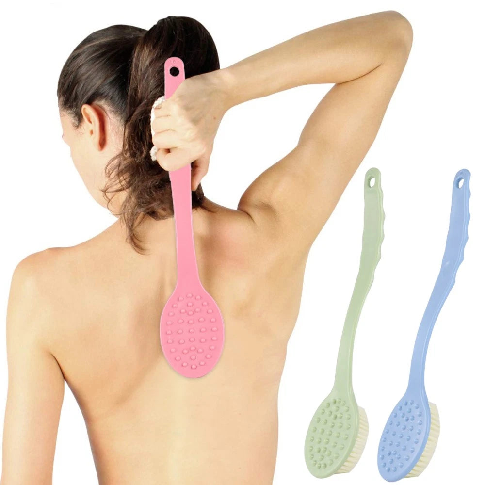 3pcs Long Handle Bath Brush Bathing Brush Shower Body Cleaning Scrubbers Back