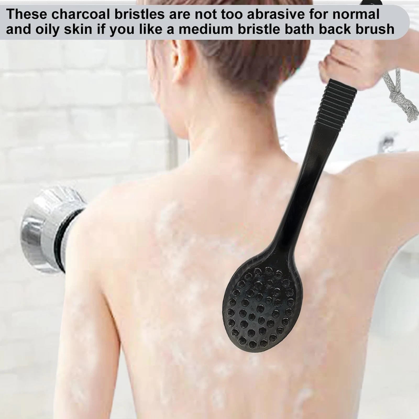 Back Bath Brush - Curved Long Handle Shower Brush with Medium Stiff Charcoal ...