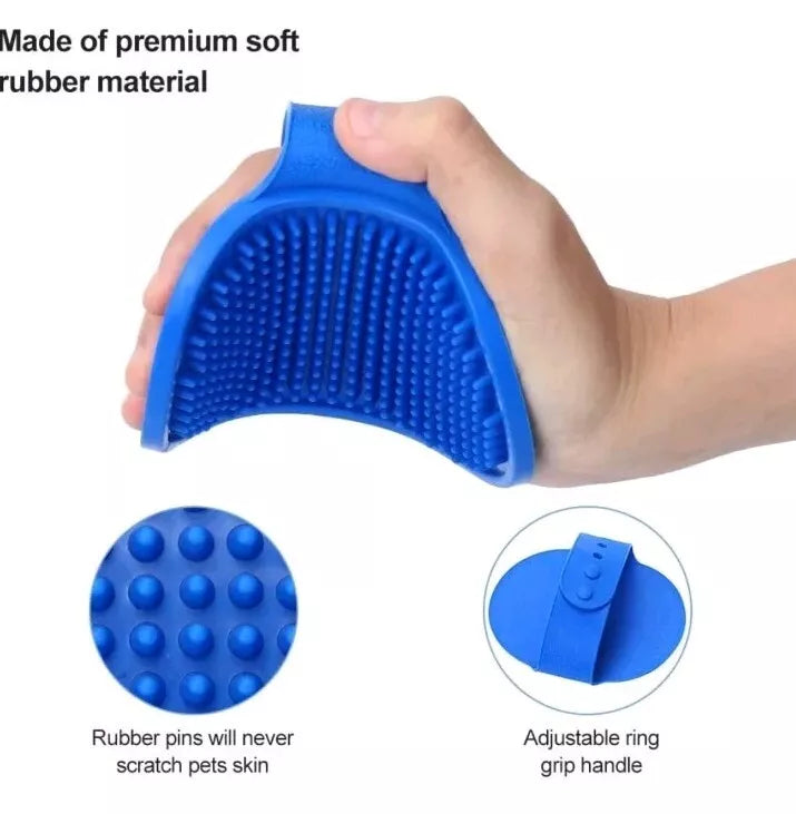 2 Pk Soft Rubber Dog Cat Bath Brush Pet Silicone Massage Comb Hair Remover BLUE