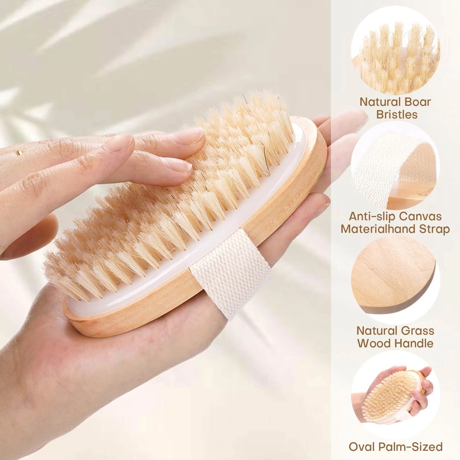 2 Pack Dry Brushing Body Brush Natural Bristle Exfoliating Brush w Massage Nodes