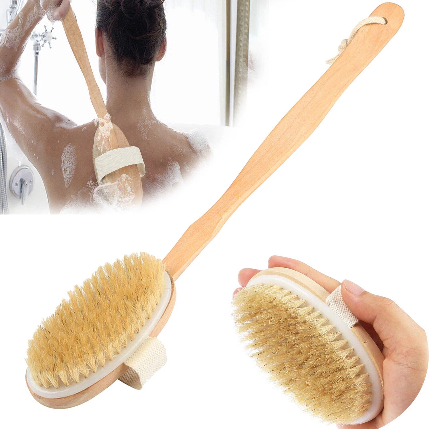 15inch Long Handle Wooden Back Scrubber Body Shower Spa Bath Exfoliating Brush