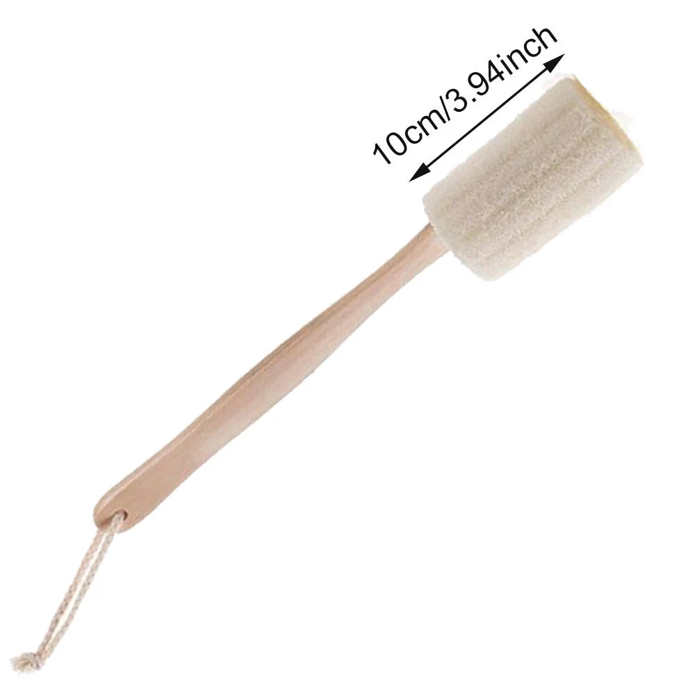 2/4PC Wood Loofah Back Scrubber Brush Bath Body Exfoliating Long Handle Massage