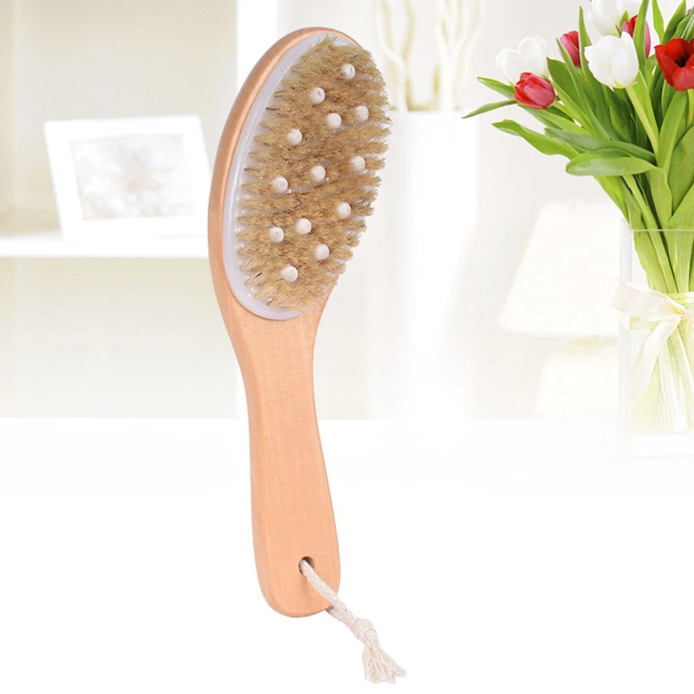 1pc Wood Handle Bath Bristle Brush Exfoliating Back Scrubber