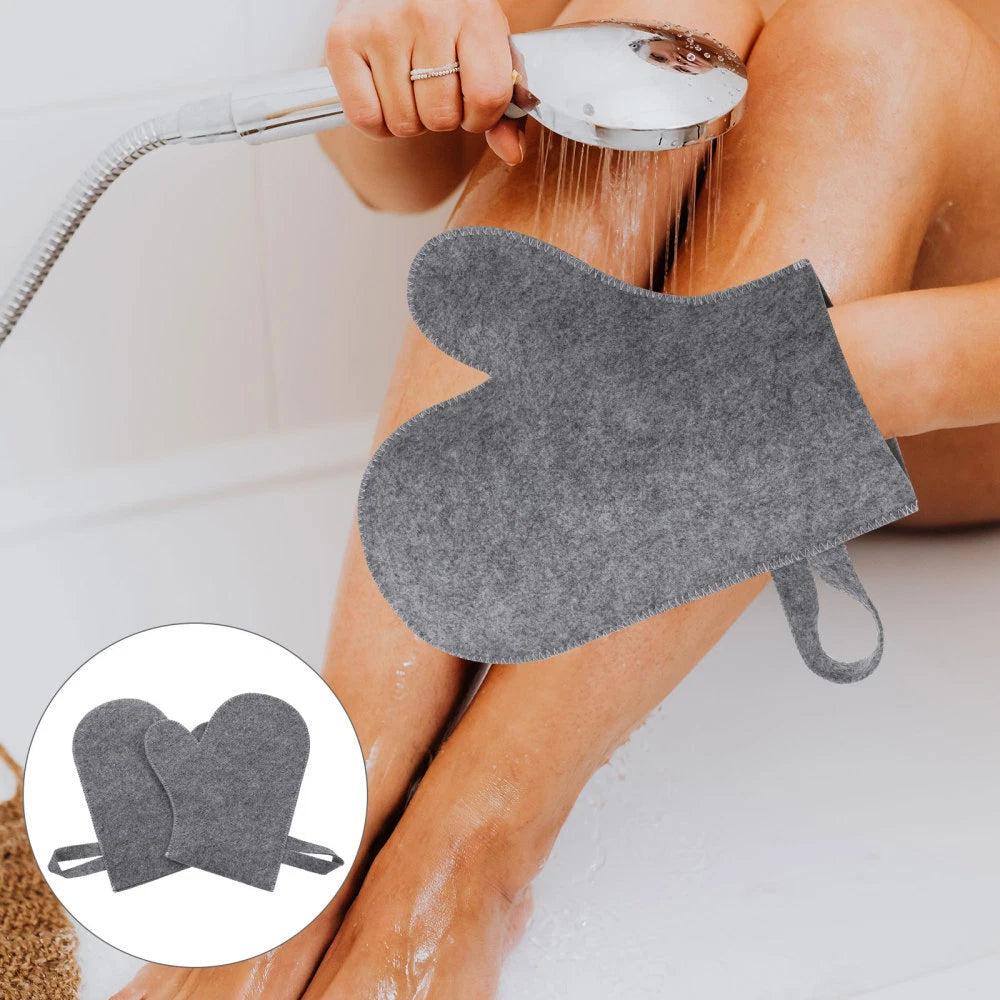 2Pcs Body Scrub Spa Mitt Glove Felt Sauna Gloves Scrubber Fashion