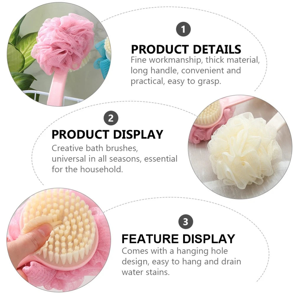 2 Pcs Back Rub Bath Brush Elderly Body Shower Scrubber Exfoliator Washing for