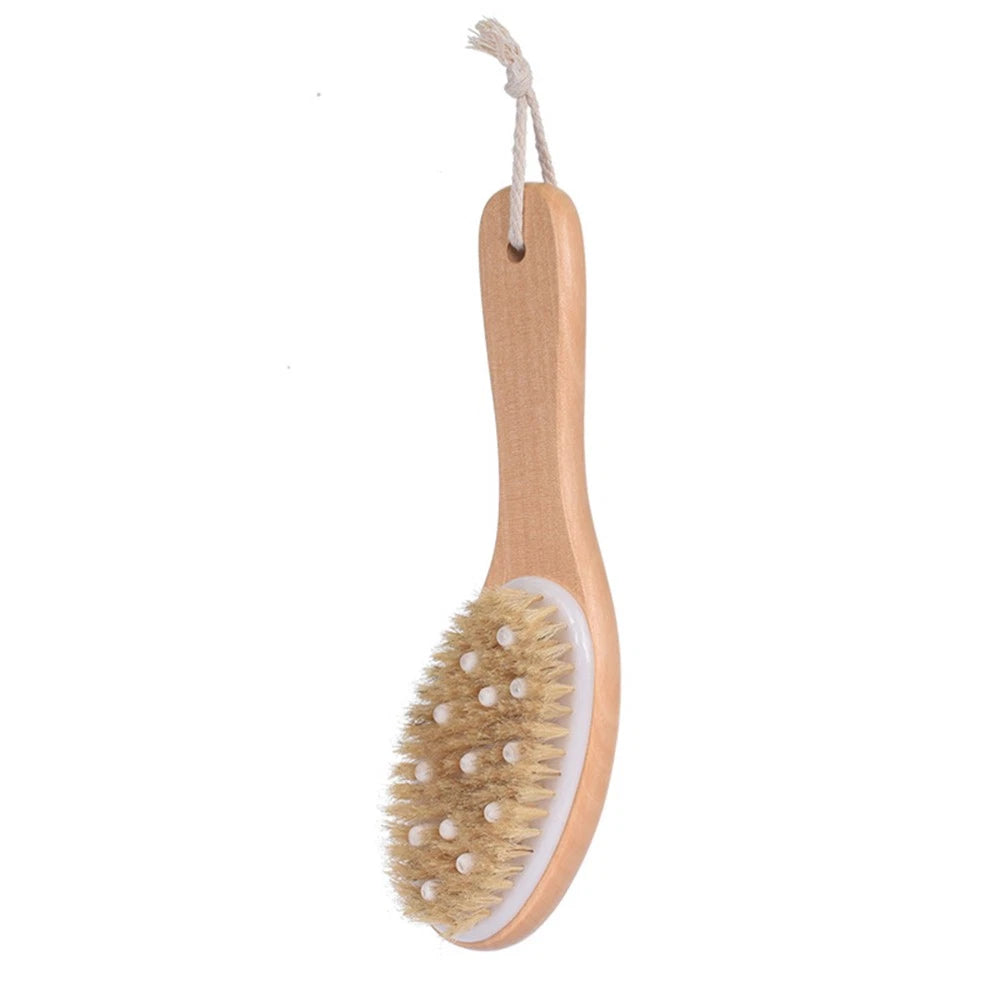 1pc Wood Handle Bath Bristle Brush Exfoliating Back Scrubber
