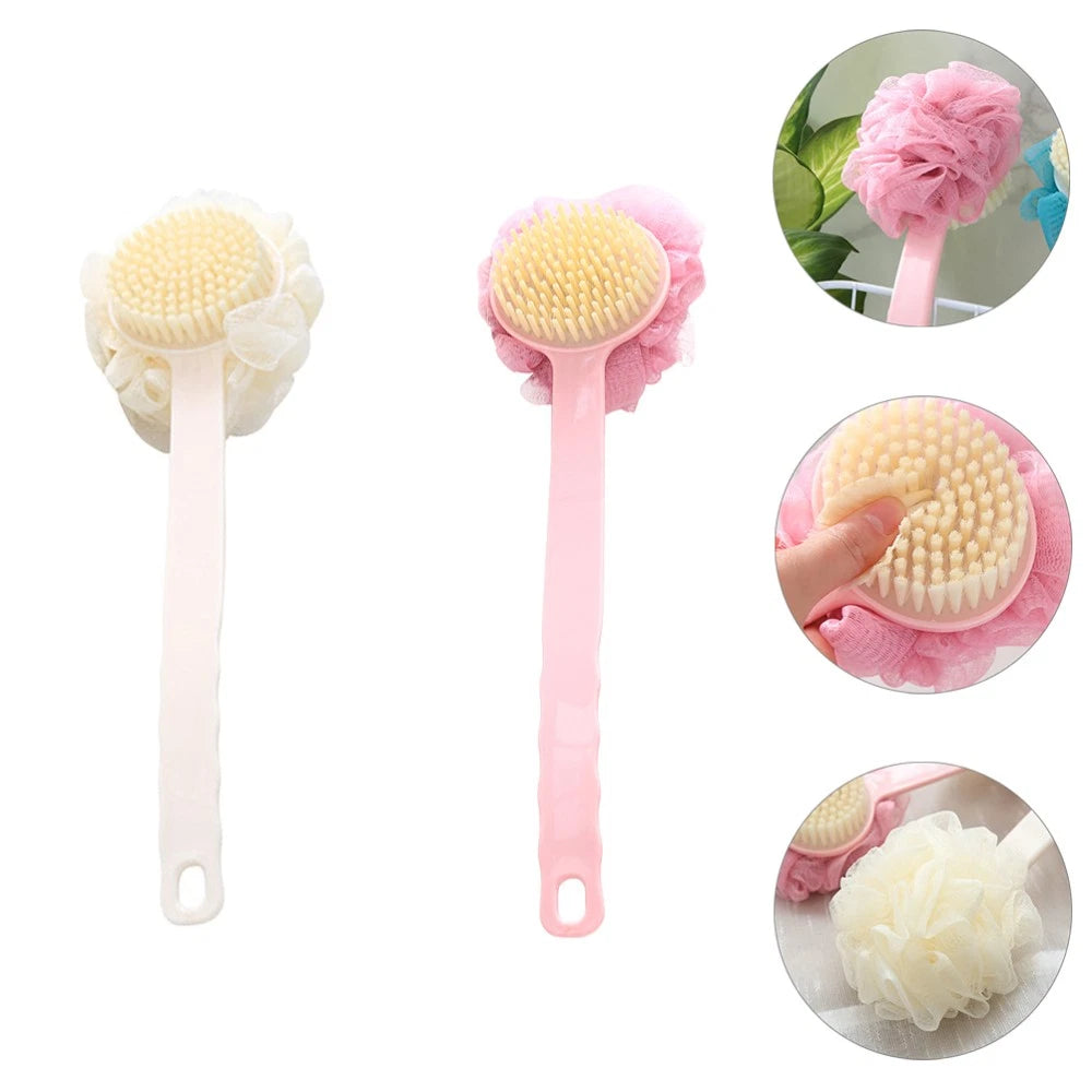 2 Pcs Back Rub Bath Brush Elderly Body Shower Scrubber Exfoliator Washing for