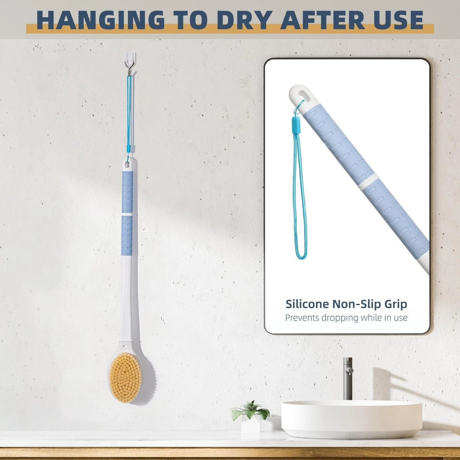 20.5" Back Bath Brush Long Handle for Shower for Men and Women