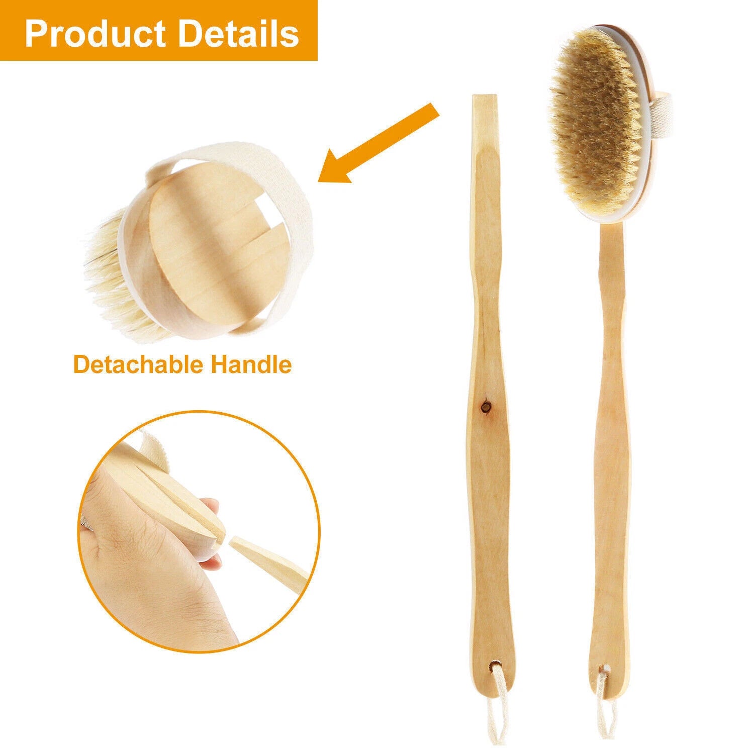 15inch Long Handle Wooden Back Scrubber Body Shower Spa Bath Exfoliating Brush