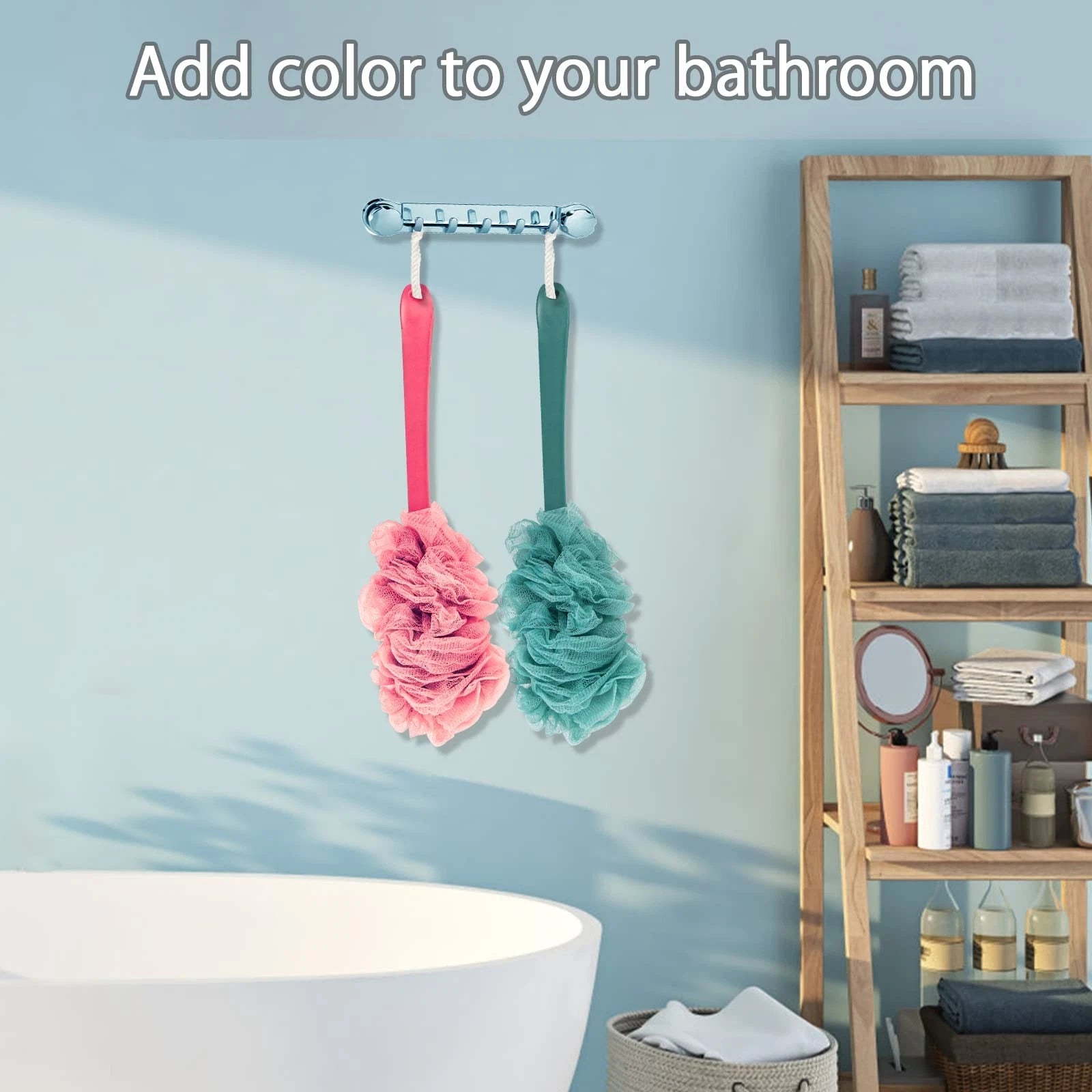 2Pack Back Scrubber for Shower Loofah Sponge Brush Exfoliating Body Long Handle