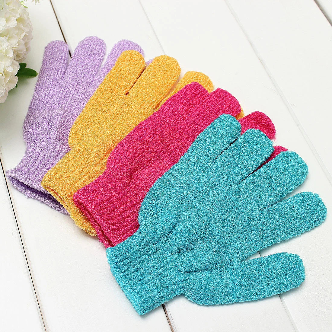 6 Pair Exfoliating Skin Smoothing Bath Spa Body Loofa Brush Scrub Shower Gloves