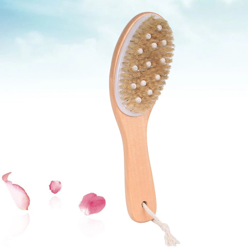 1pc Wood Handle Bath Bristle Brush Exfoliating Back Scrubber