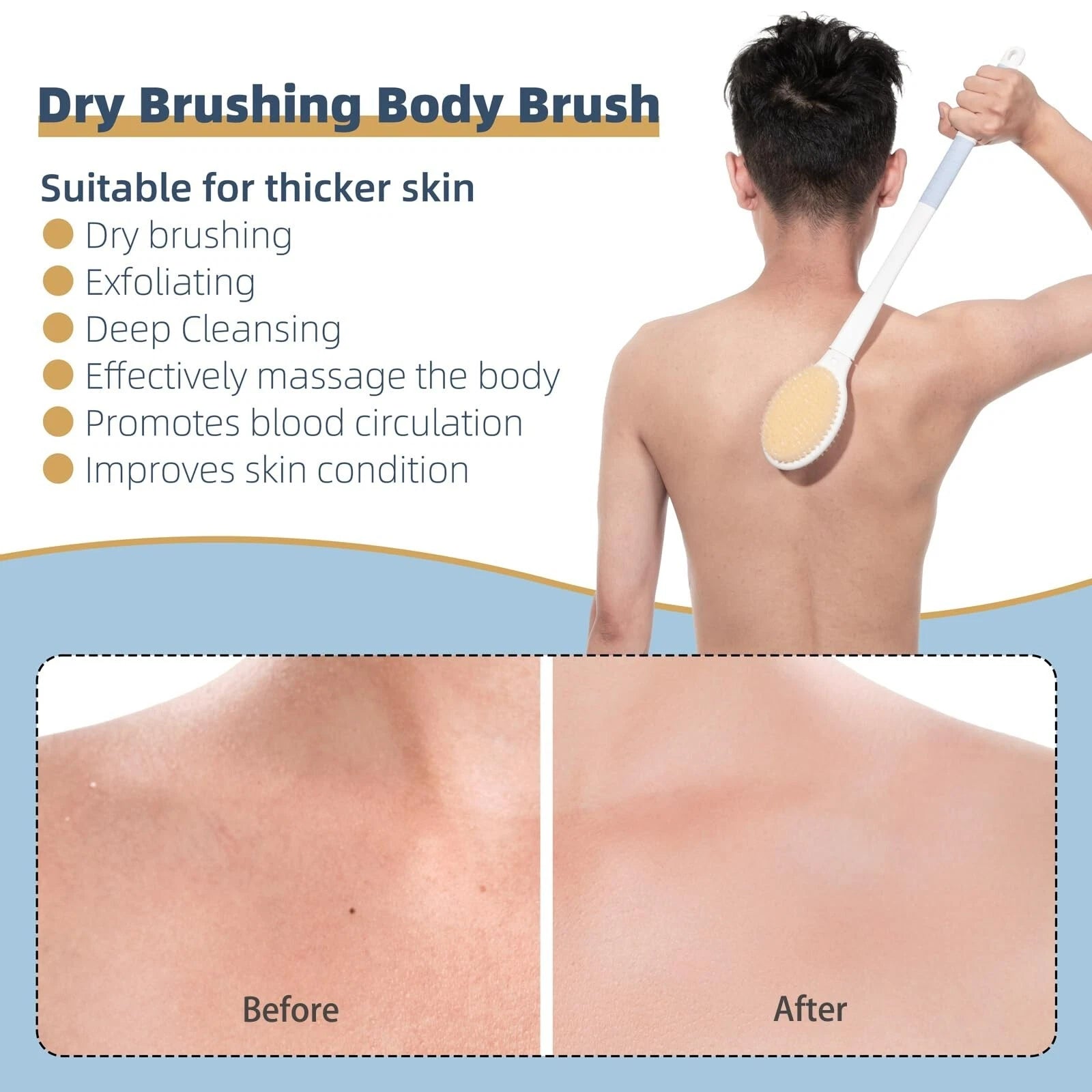 20.5" Back Bath Brush Long Handle for Shower for Men and Women