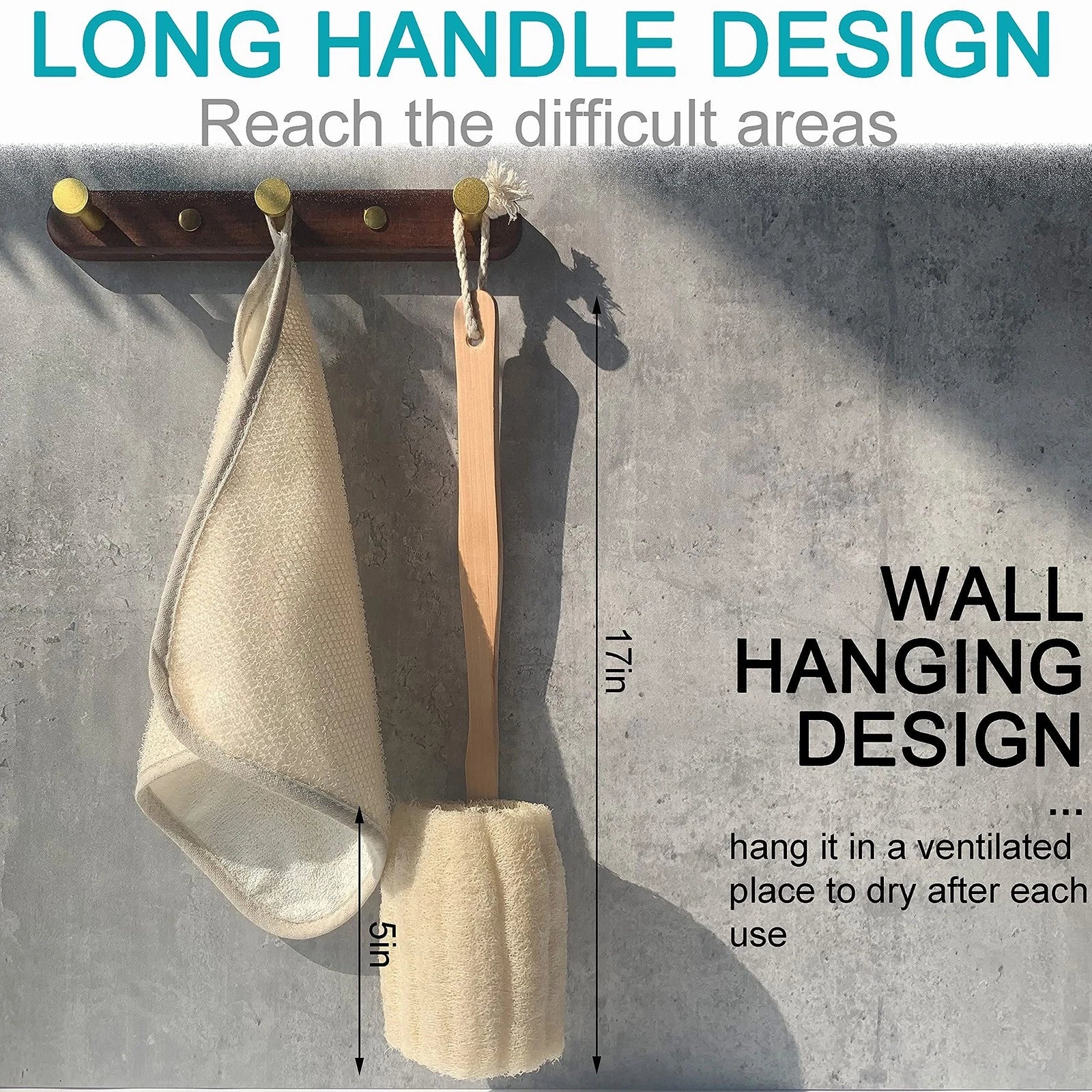 6 pcs/Set - 4 Natural Exfoliating Loofah luffa loofa Bath Brush On a Stick - ...