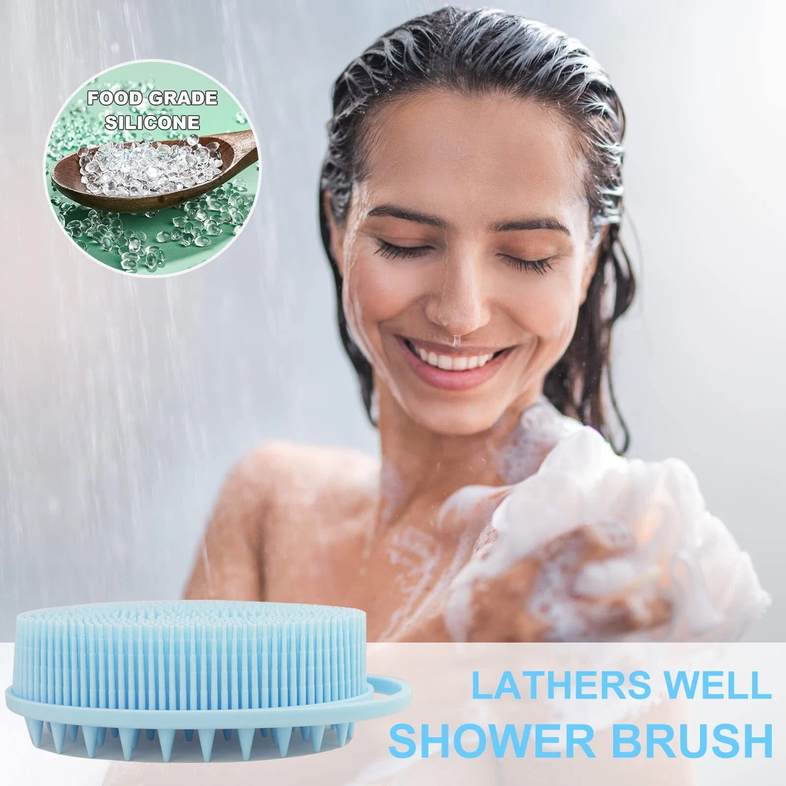 2-In-1 Silicone Body Scrubber and Hair Shampoo Brush Exfoliating Body Scrub 1Pc