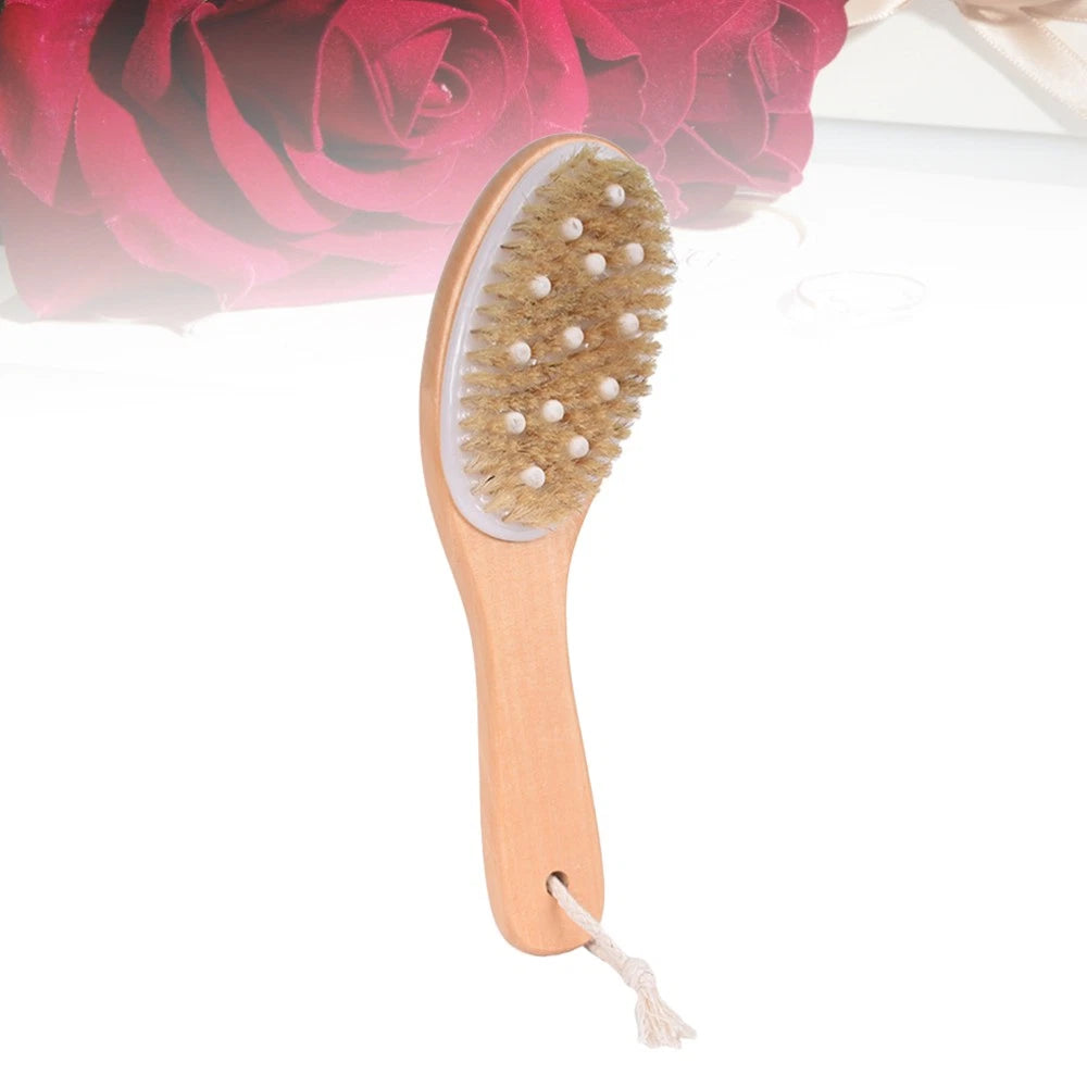 1pc Wood Handle Bath Bristle Brush Exfoliating Back Scrubber