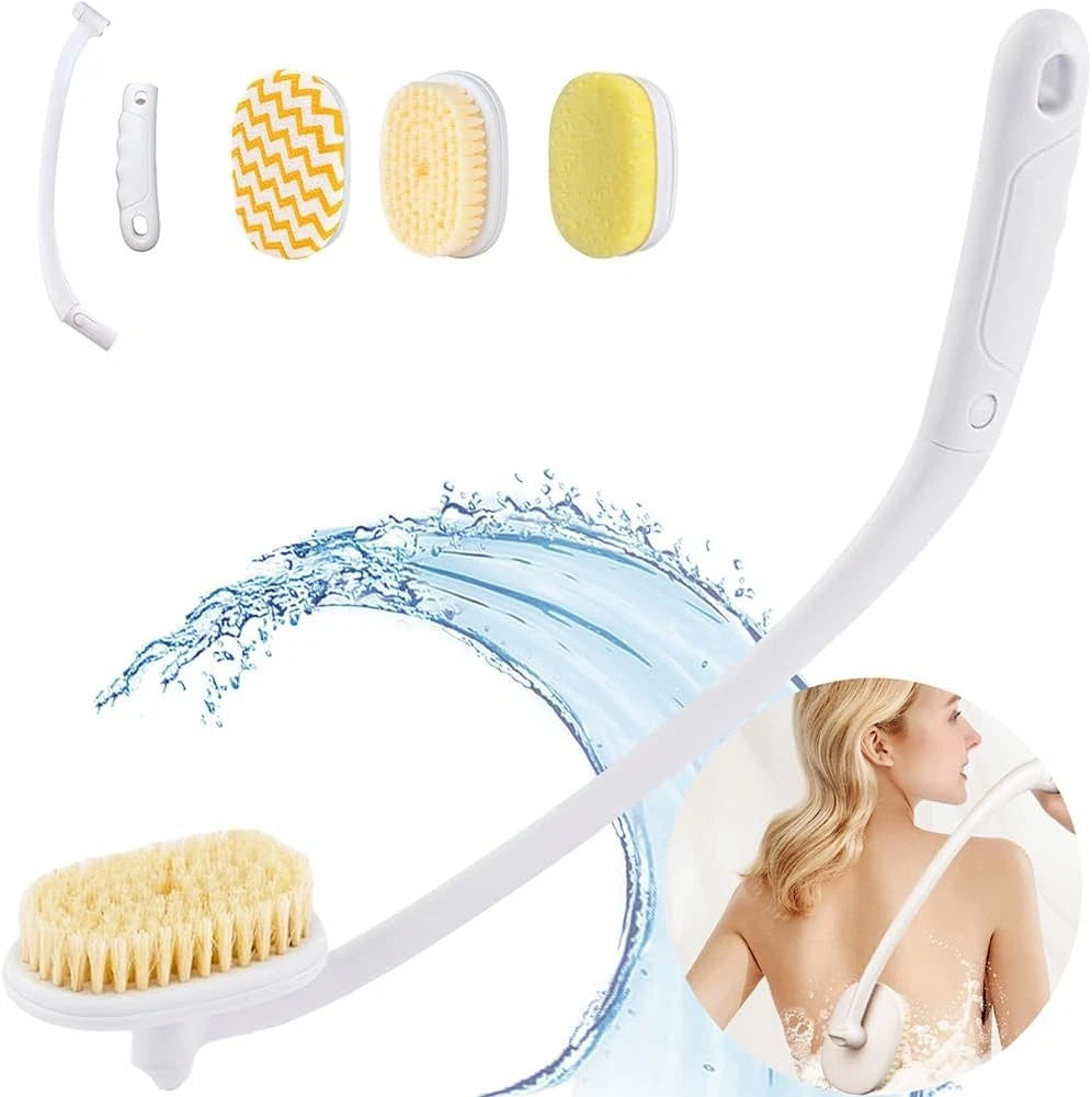 20” Long Handle Shower Brush for Body, Back Scrubber for Shower with 3 Pcs Brush
