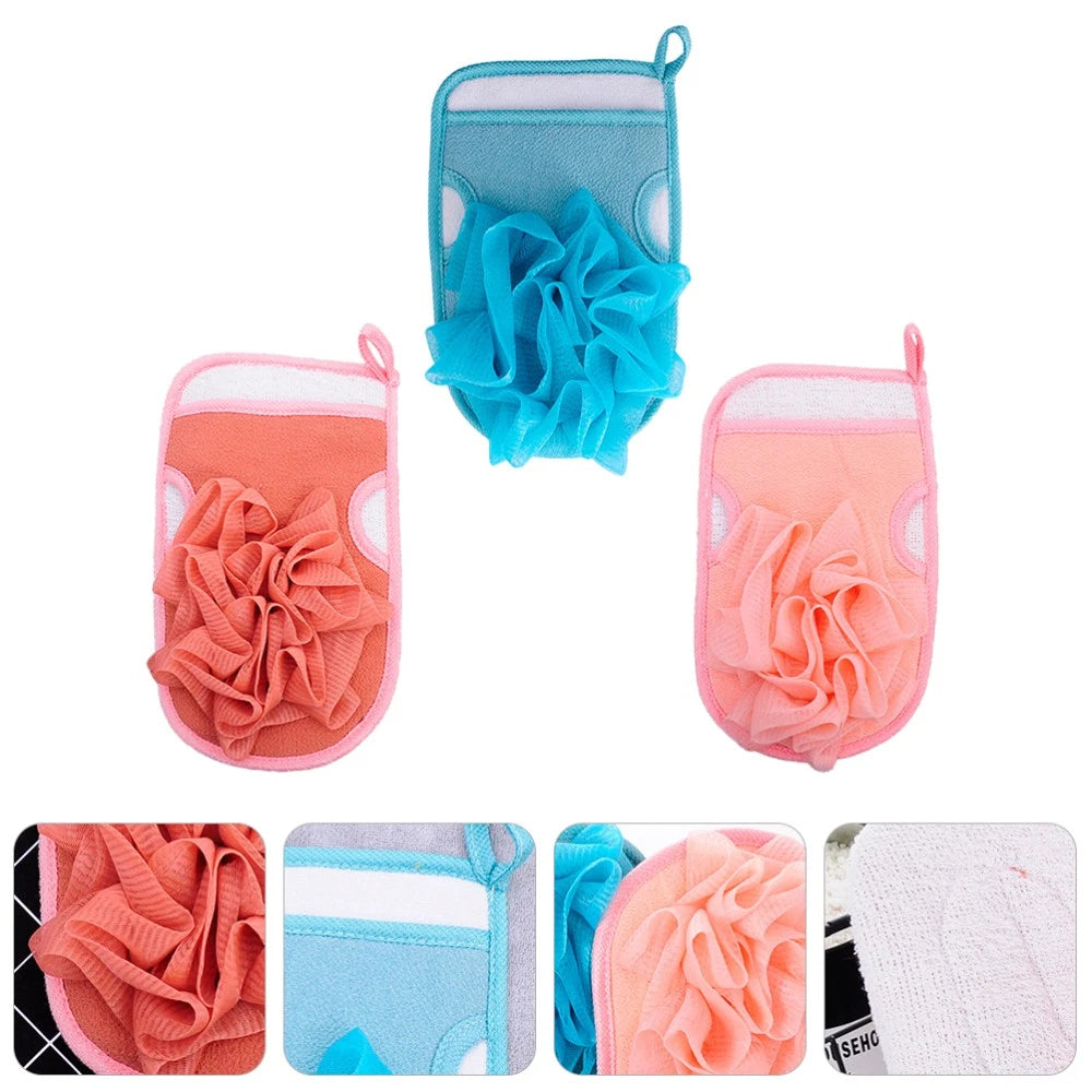 3 Pcs Bath Gloves Multi-functional Exfoliating Brush Travel Back Scrubber