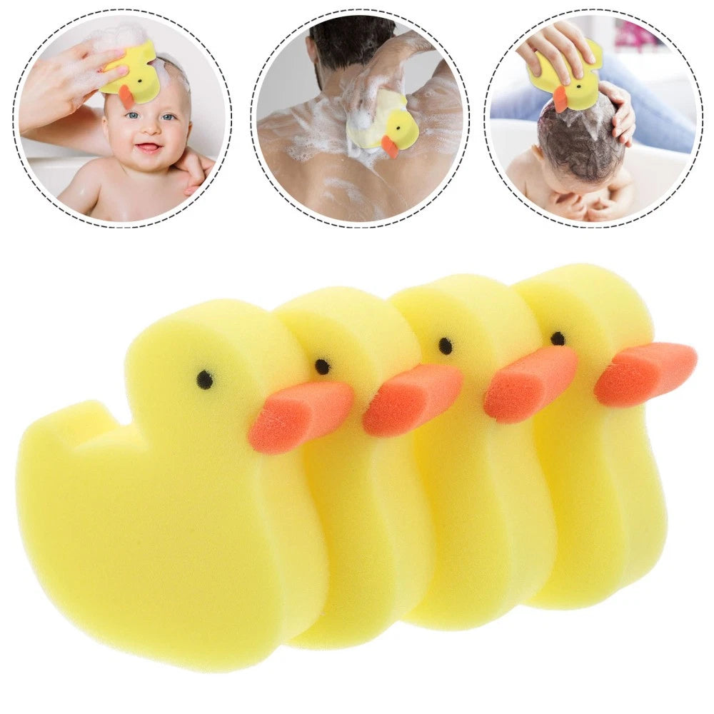 4 Pcs Little Yellow Duck Bath Brush Toddler Cute Sponge Body Shower