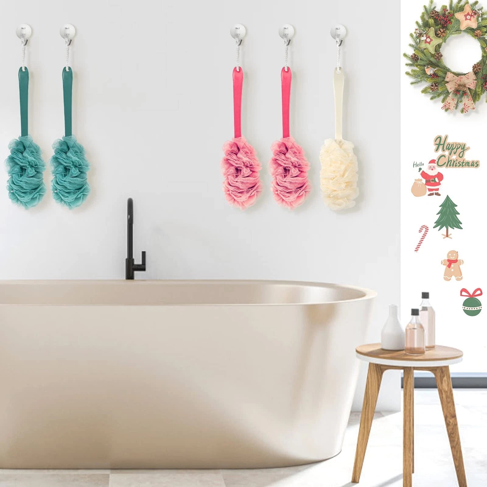 2 Pack Loofah on a Stick Back Scrubber Shower Bath Brush with Long Handle