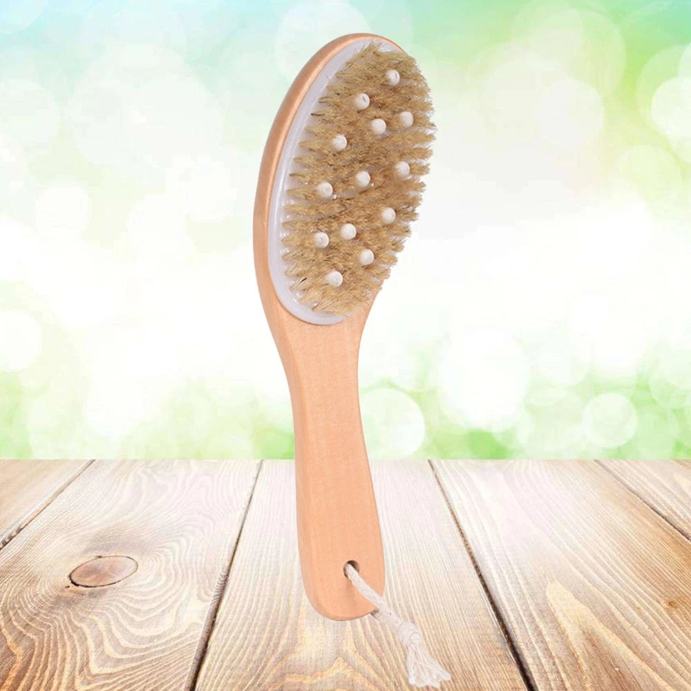 1pc Wood Handle Bath Bristle Brush Exfoliating Back Scrubber