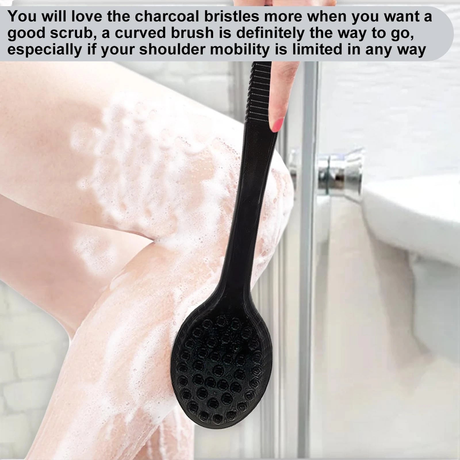 Back Bath Brush - Curved Long Handle Shower Brush with Medium Stiff Charcoal ...