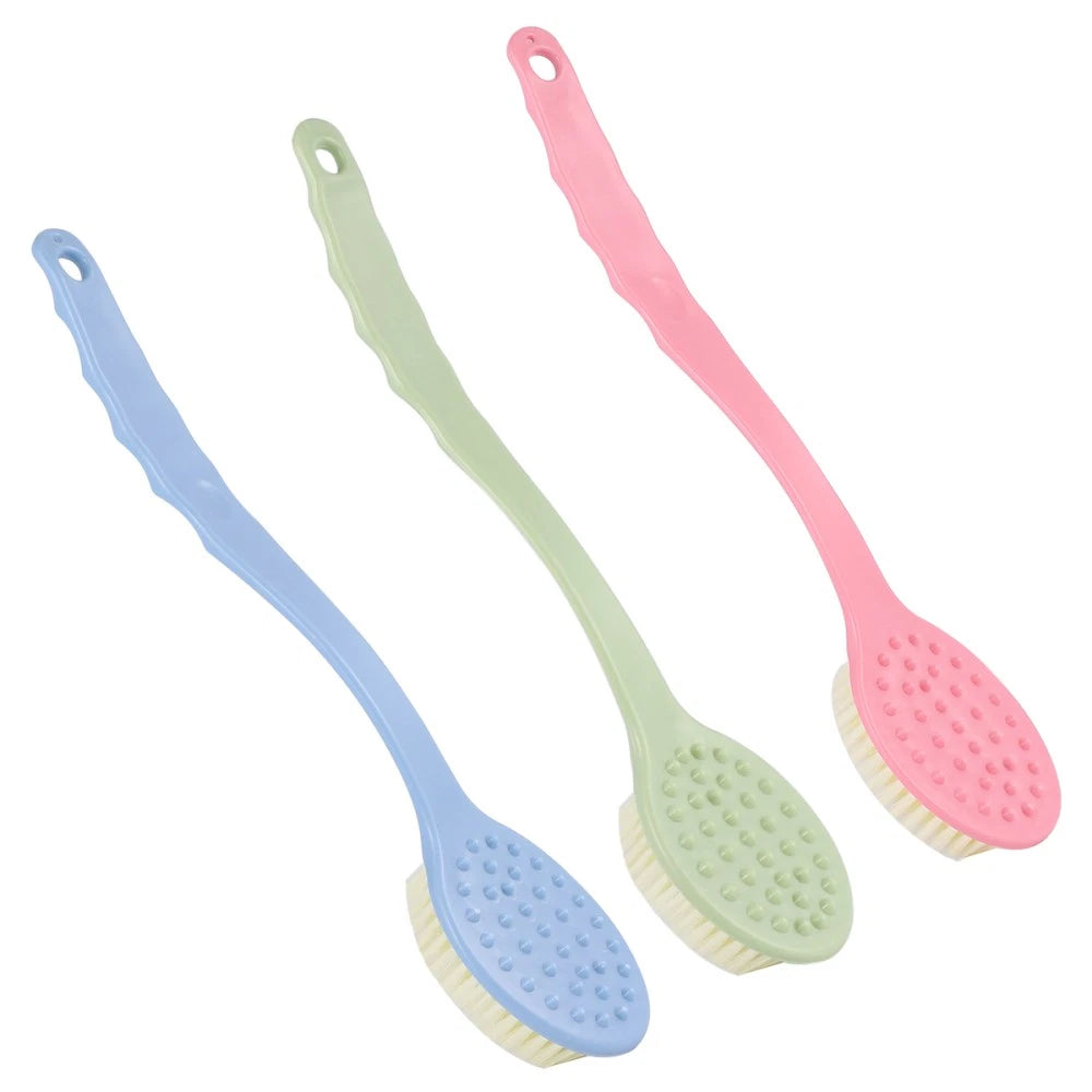 3pcs Long Handle Bath Brush Bathing Brush Shower Body Cleaning Scrubbers Back