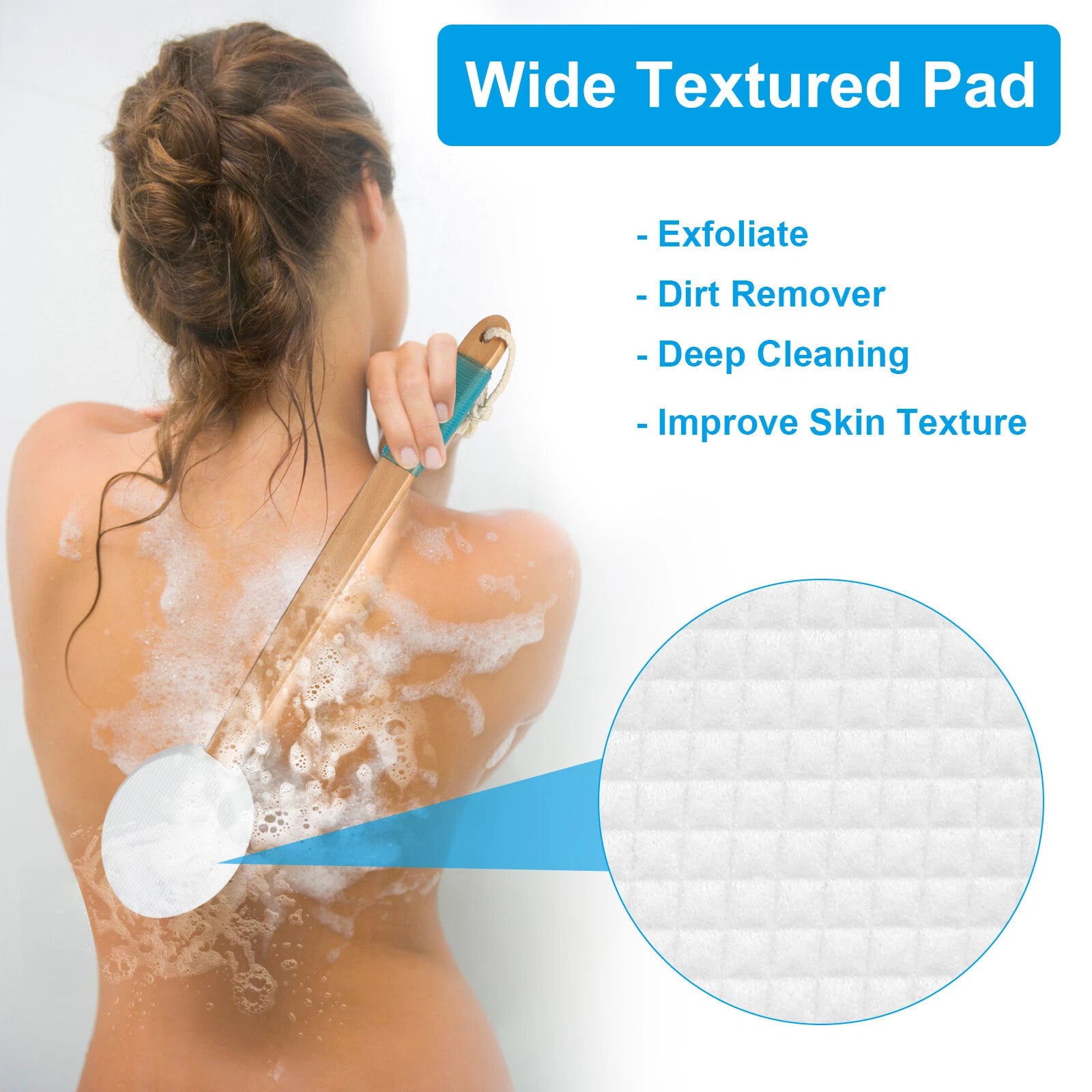 Back Lotion Applicator, for Body Skin Cream, Bath Brush with 3 Replaceable Pads