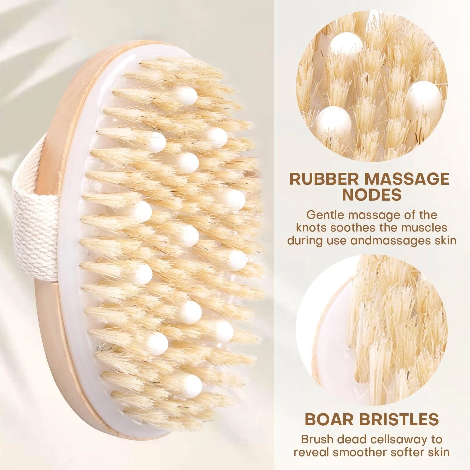 2 Pack Dry Brushing Body Brush Natural Bristle Exfoliating Brush w Massage Nodes