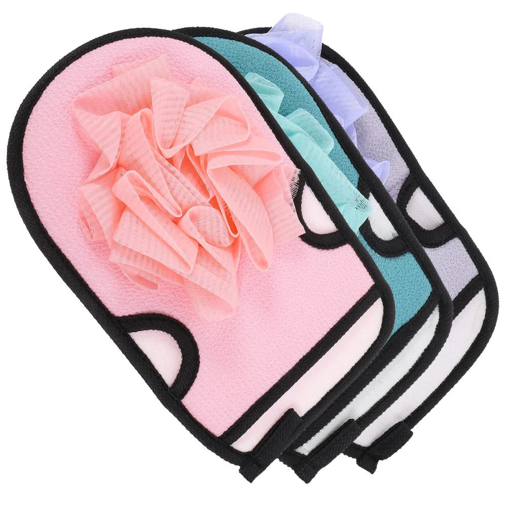 3 Pcs Bath Gloves Multi-functional Exfoliating Brush Travel Back Scrubber