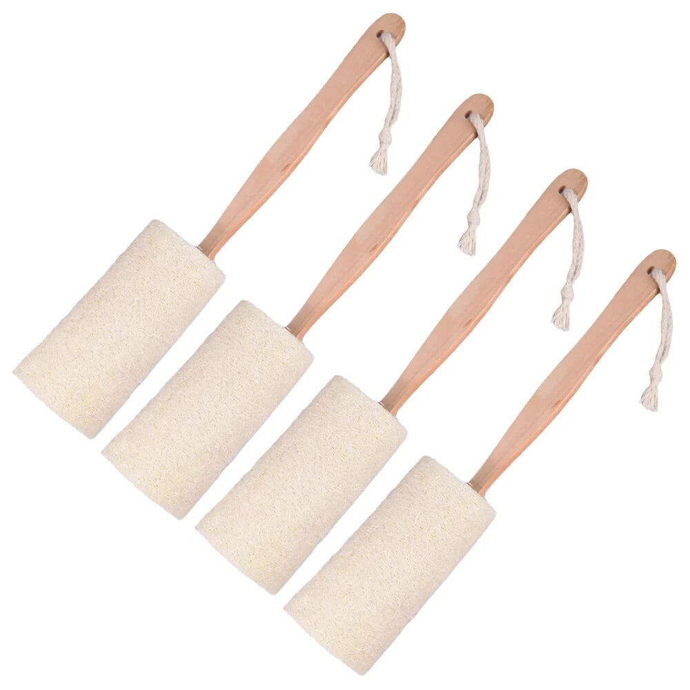 2/4PC Wood Loofah Back Scrubber Brush Bath Body Exfoliating Long Handle Massage