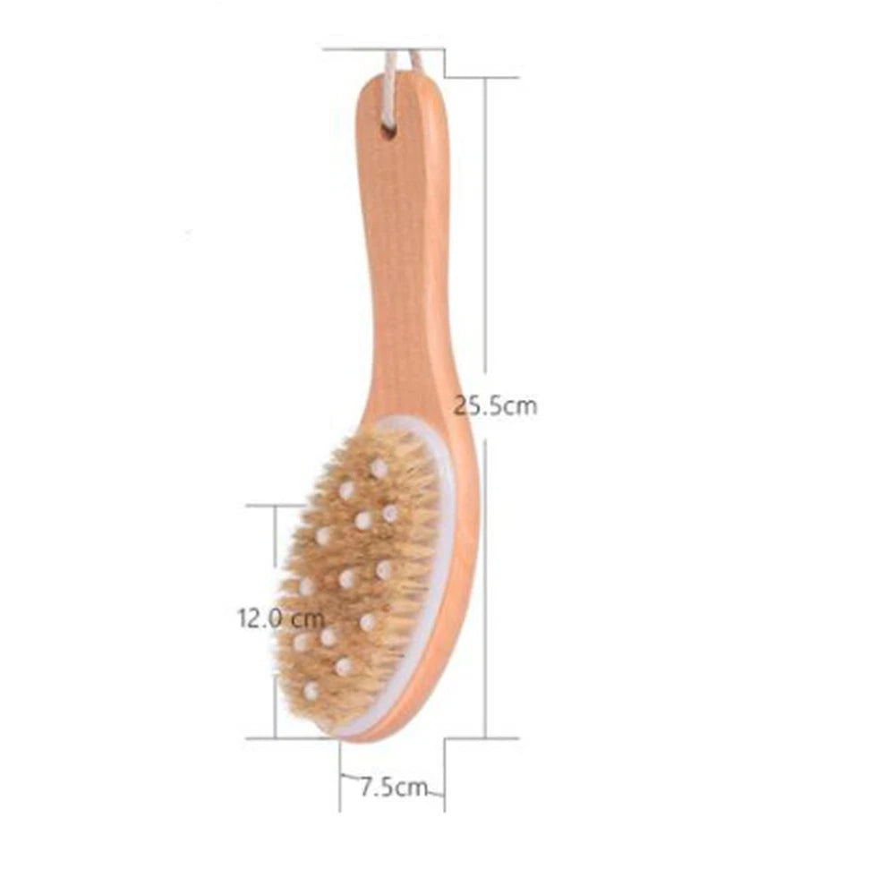 1pc Wood Handle Bath Bristle Brush Exfoliating Back Scrubber