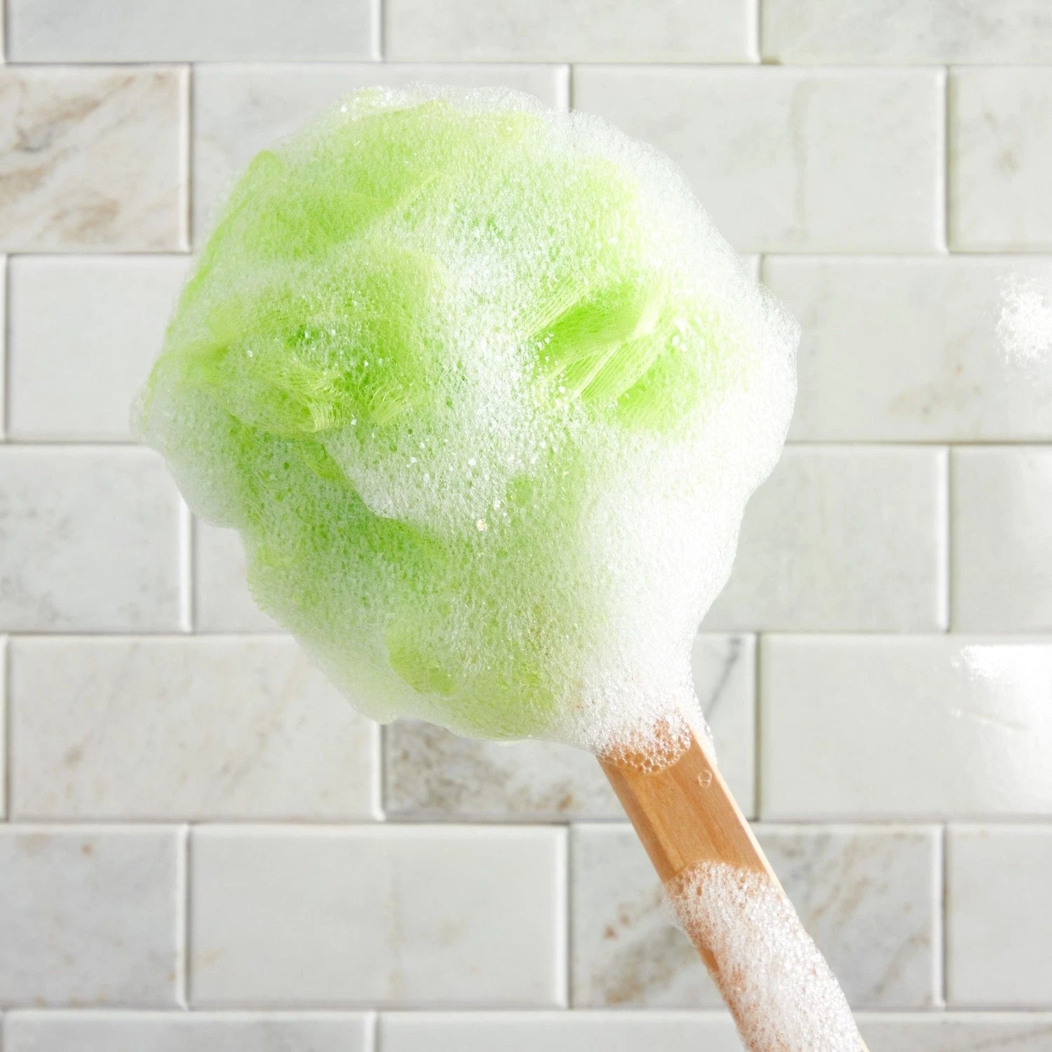 4 Pack Back Scrubber for Shower, Loofah on a Stick, 4 Assorted Colors, 16 in