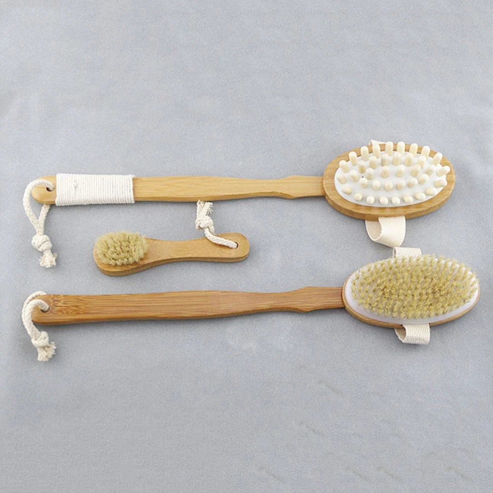 4pcs Shower Brush Set Bristle Back Bath Brush with Replacing Long Handle