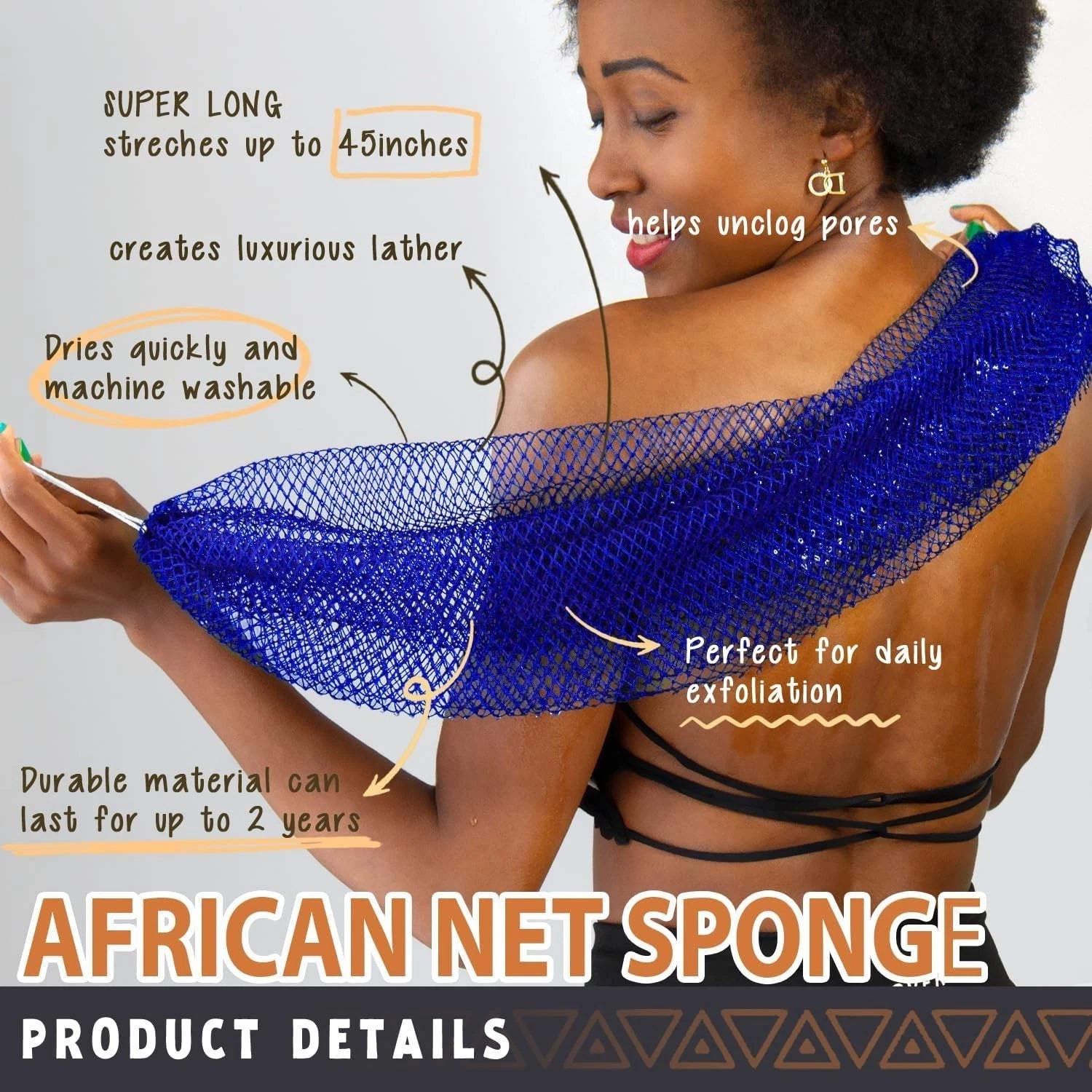 African Net Sponge Authentic - 2 Pieces Afro Scrub Exfoliating Net with Knots Na