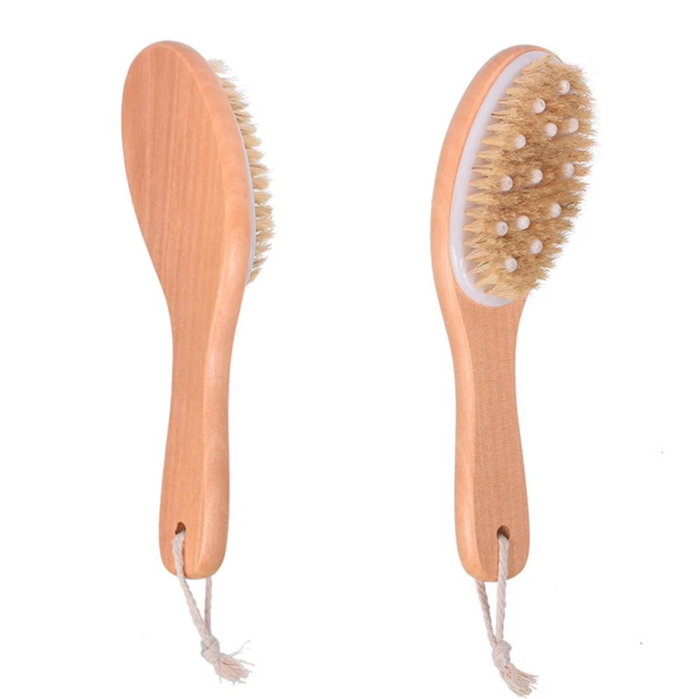 1pc Wood Handle Bath Bristle Brush Exfoliating Back Scrubber