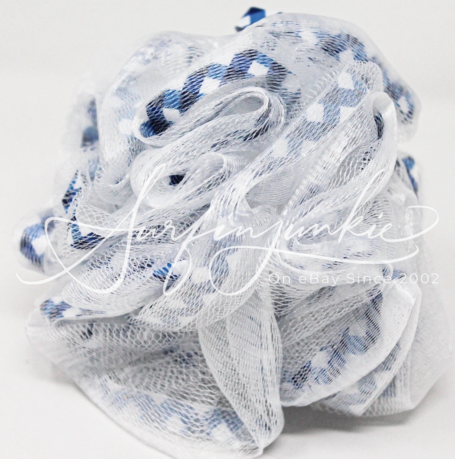 Bath & Body Works Blue Gingham Loofah Bath Shower Sponge Checkered Pattern New