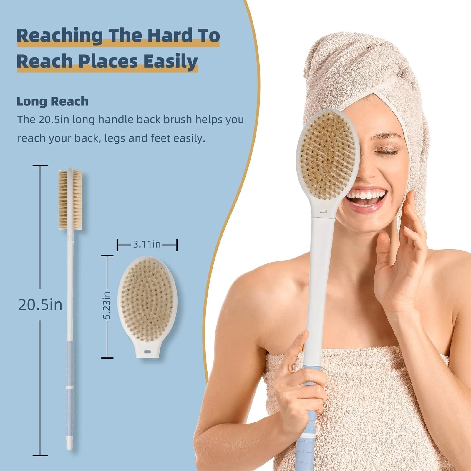 20.5" Back Bath Brush Long Handle for Shower for Men and Women