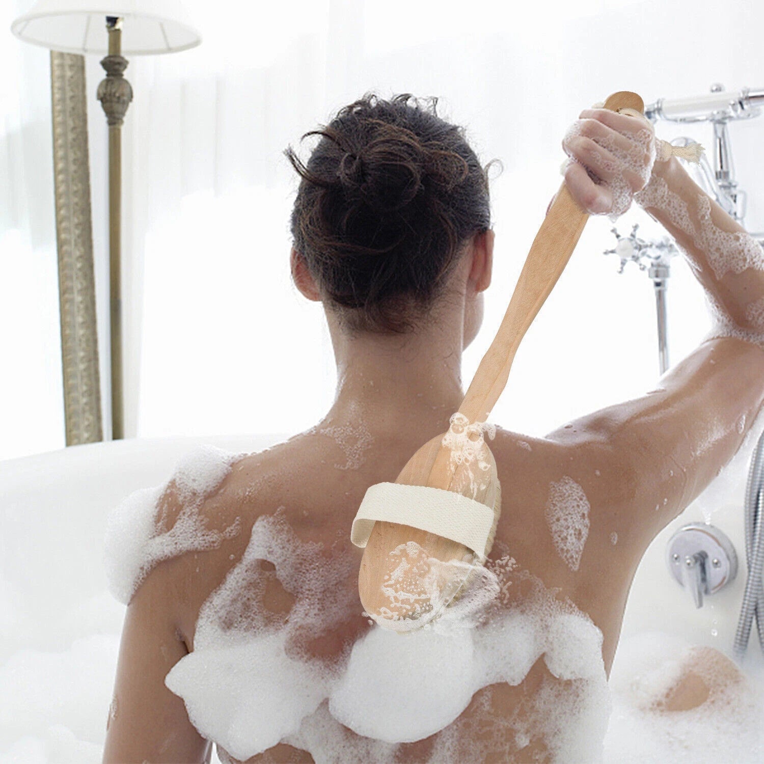 15inch Long Handle Wooden Back Scrubber Body Shower Spa Bath Exfoliating Brush