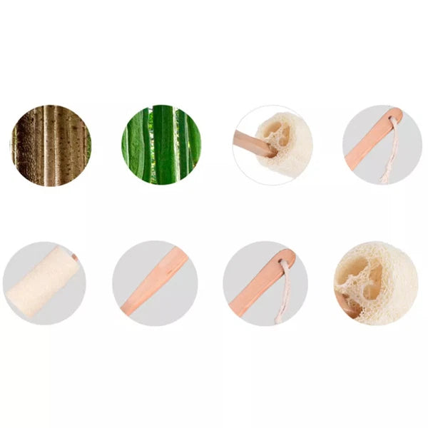 2/4PC Wood Loofah Back Scrubber Brush Bath Body Exfoliating Long Handle Massage