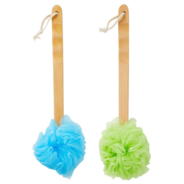4 Pack Back Scrubber for Shower, Loofah on a Stick, 4 Assorted Colors, 16 in
