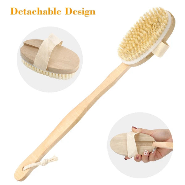 4PCS Natural Bristle Wooden Bath Shower Body Back Dry Skin Brush Spa Scrubber